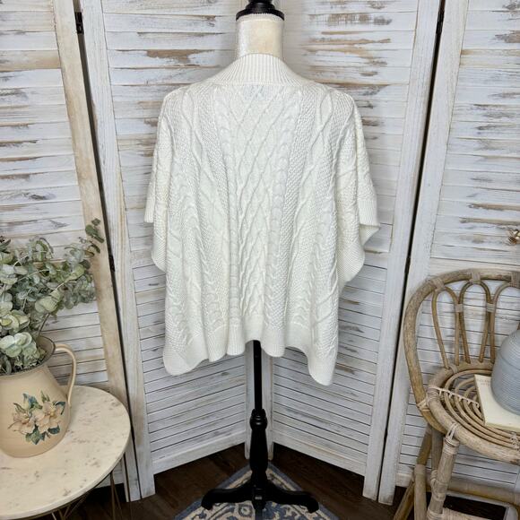 J. CREW Women's One Size Mock Neck Fisherman Cable Knit Poncho Sweater Cream - Picture 14 of 16